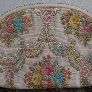 VTG Celebrity Embroidered Floral Zip Cosmetic Make Up Bag-7x5